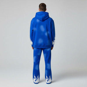 Chándal de algodón 100% para hombre con capucha, estampado de llamas azules/animal, largo completo, corte regular, estilo urbano, informal de primavera con cremallera - Product Image 2