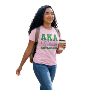 T-shirt imprimé pour femme en coton premium, rose clair et vert, motif 'Charter Member', style décontracté et tendance - Product Image 4