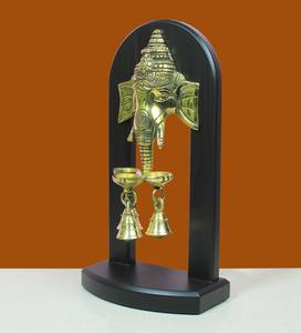Máscara de Ganesha de Latón Premium con Tres Diyas y Campana, Estatua Chapada en Oro, Decoración Religiosa para el Hogar, Hecha a Mano en Rajastán - Product Image 3
