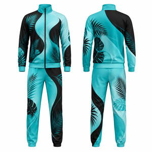 Unisex Tropical Print Tracksuit Full Zip Sporty Jogging Set Breathable Polyester <b>Summer</b> Wear with Side Pockets - Product Image 1