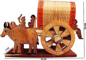 Wooden Bull Cart <b>Table</b> Decor Hand Carved Mango Wood Sculpture Folk Style Desktop <b>Ornament</b> for Home Restaurant - Product Image 4