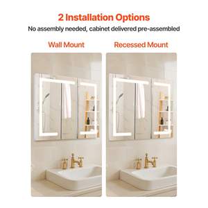 36 X 30 Lighted Medicine Cabinet Dimmable LED HD <b>Mirror</b> Recessed Wall Mount Color Memory Defog Function Adjustable <b>Shelve</b> - Product Image 5