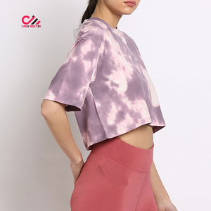 Camiseta Corta de Mujer CARE MASTER, Tie Dye, Cuello Redondo, Manga Corta, Ajuste Holgado, Tejido Transpirable, Informal, para Primavera/Verano - Product Image 3