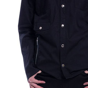 Custom Wholesale <b>Men's</b> Gothic Punk Rock Black Long Sleeve Shirt 100% Cotton Zipper Detail Button Down Shirt - Product Image 5