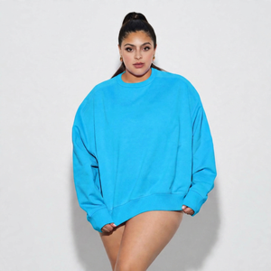 Custom Plus Size Custom Embroidery Letter Logo Back Neck Women's Crew Neck Drop Shoulder Long Sleeve Oversized Polyester/Cotton - Product Image 3