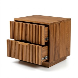 Custom Midcentury Modern Fluted Solid TPK <b>Teak</b> Wood Nightstand with 2 Drawers Anti-Warp Handmade Eco Friendly Bedroom Furniture - Product Image 1