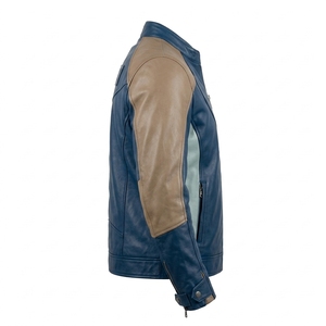 Chaqueta de Cuero Genuino Azul y Marrón para Hombre, al por Mayor, Personalizada, OEM, ODM, Estilo Biker, Fabricante, Suministro Directo de Fábrica - Product Image 3
