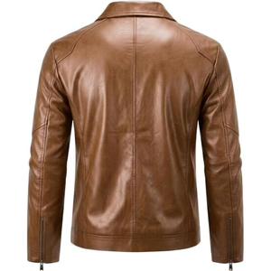 <b>Brown</b> Luxury <b>Men</b> <b>Leather</b> <b>Jacket</b> with Custom Logo, High Quality Genuine <b>Leather</b> Outerwear, Contemporary Fashion Design for Casual - Product Image 3