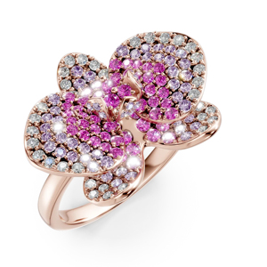 Rose <b>Gold</b> Flower <b>Cocktail</b> <b>Ring</b> With Pink Crystal Pave Setting Women's Romantic Jewelry - Product Image 3