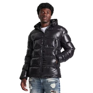 Veste d'hiver décontractée pour homme, noire, à capuche, en duvet, coupe-vent, coupe régulière, fermeture éclair, couleur unie, épaisse et isolée - Product Image 1