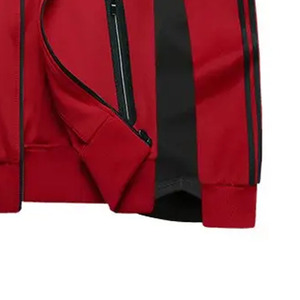 Survêtement Homme Rouge et Noir à Manches Longues avec Fermeture Éclair, Col Montant, Sportif, Respirant, Tenue Décontractée d'Automne, Couleur Unie, Coupe Classique - Product Image 4