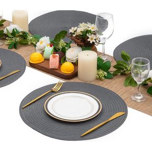 Set di 6 tovagliette rotonde da 15 pollici, lavabili, in cotone e poliestere, intrecciate, per la tavola, colore carbone - Product Image 6