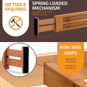 17\" 21.5\" Expandable Adjustable 6 Pack Bamboo <b>Drawer</b> <b>Organizers</b> Large Kitchen <b>Drawer</b> <b>Organizers</b> for Utensils Kitchen <b>Drawer</b> - Product Image 6