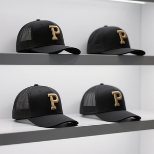 Wholesale Sporty 3D Embroidery Leopard/Dot Letter P Logo <b>Flat</b> Top Unisex Lightweight Mesh 5/6 Panel Mid Baseball <b>Cap</b> - Product Image 2