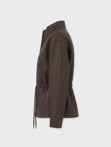 Veste en cuir de mouton marron pour femme, col montant, style motard, fermeture éclair, manches régulières, coupe-vent, printemps automne - Product Image 3