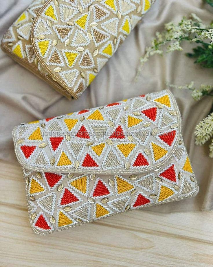 Hand Beaded Clutch Bag Colorful, Floral Design for Summer
