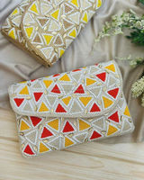 Pochette en cuir véritable brodée à la main avec motif floral vintage, fermeture éclair, colorée, pour l'été, l'hiver, les mariages, les soirées, noire