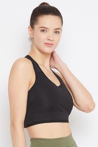Sujetador deportivo negro para mujer, estilo racerback, cuello redondo, soporte medio, sin costuras, para yoga, ropa deportiva transpirable, estilo liso - Product Image 6