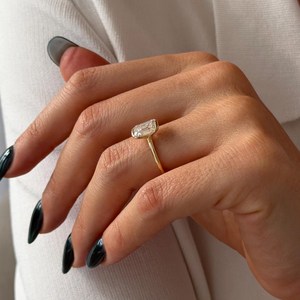 2 Carat <b>Emerald</b> Cut EVS1 Lab Grown Diamond Half Bezel Engagement <b>Ring</b>, One of a Kind 14k Yellow Gold, IGI Certified - Product Image 3