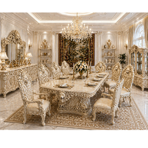 Exquisite Lion Face Carved Teak Wood <b>Dining</b> <b>Set</b> Bespoke Victorian White and Gold Finish Eight Seater <b>Dining</b> Room Furniture Sale - Product Image 1