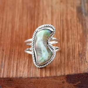 Handmade Raw <b>Opal</b> Double Band <b>Ring</b> 925 Sterling <b>Silver</b> Boho Filigree Statement Jewelry for Women - Product Image 6
