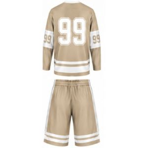 Men Beige Sublimated Ice Hockey Set Jersey Shorts Polyester Striped <b>Athletic</b> Team Sportswear Match Training Apparel - Product Image 2