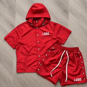Conjunto de Chaqueta Corta con Capucha y Pantalones Cortos para Hombre, Personalizado al por Mayor, con Bordado en Lona, Impermeable, Deportivo, Casual para Exteriores - Product Image 1