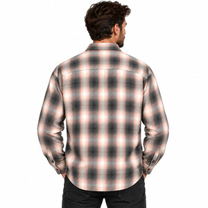 Chemise en flanelle à carreaux pour homme, manches longues, col rabattu, boutonnée, design et couleur personnalisés, style décontracté, automne. - Product Image 3