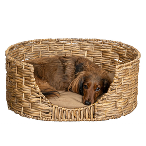 Lit pour animaux de compagnie portable en jacinthe d'eau tissé à la main, écologique, avec coussin amovible et lavable, rembourré en coton, utilisable toute l'année, fabriqué au Vietnam - Product Image 1
