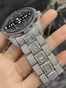 Montre de luxe en moissanite pour homme, sertie de moissanites VVS et de diamants baguette, style hip-hop, mécanique, unisexe, analogique - Product Image 4