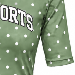 Sage Green Polka Dot Women <b>Mock</b> <b>Neck</b> Short Sleeve T Shirt Slim Fit Stretch Casual Printed <b>Top</b> Fashion Summer Apparel Wholesale - Product Image 5