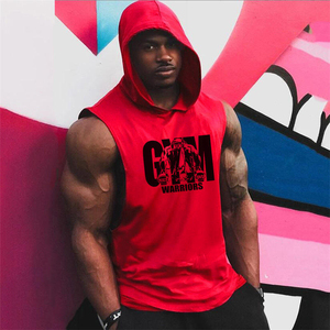 เสื้อกล้ามมีฮู้ดสีแดงสำหรับผู้ชาย พิมพ์ลาย Gym Warriors ผ้าฝ้าย เสื้อโชว์กล้ามเนื้อ สวมใส่สบายๆ สำหรับออกกำลังกาย เสื้อฮู้ดแขนกุดสำหรับผู้ชาย - Product Image 6