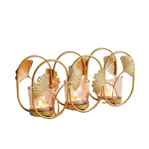 Porte-bougie en verre parfumé, support de bougie en or, feuille de Ginkgo, porte-bougie luxueux, décoration de Noël pour la maison - Product Image 1