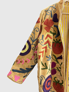 Abrigo Largo con Patrón Floral Bordado a Mano, Chaqueta de Terciopelo para Mujer Talla Grande, Cuello Mao, Manga Larga, Ropa de Invierno - Product Image 5