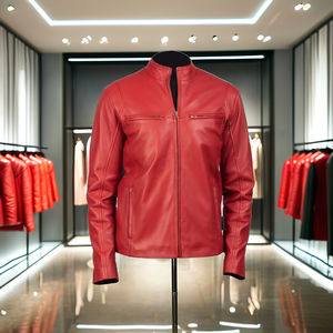 Genuine Leather Slim Fit Men's Jacket Viscose Lining Breathable Customizable High <b>Street</b> Zipper Closure Wholesale Winter jacket - Product Image 1