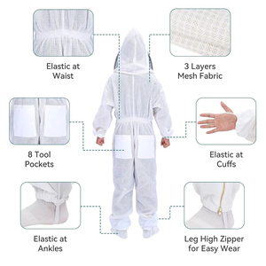 Combinaison de protection apicole intégrale avec voile ventilé, gants, respirante, légère, antistatique, vêtement de sécurité de niveau [indiquer le niveau] - Product Image 3