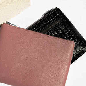 RABUSH SPORTS Ladies Hand Carry Shiny Leather Wallets Zipper Closure Style Embroidery Made Customized Black Cowhide Card Wallets - Product Image 2