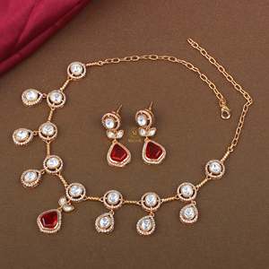 Riva Gold Plated Polki Designer Bridal Necklace & Earring Set - Product Image 5