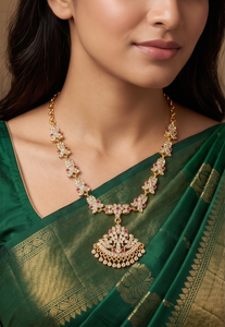 DIVYORO Gold Plated Crystal Floral <b>Necklace</b> & Earring Set Women's Anniversary & Wedding Jewelry Classic Style with <b>Ruby</b> Accents - Product Image 3