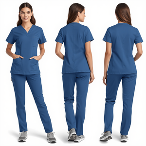 Ensemble d'uniformes médicaux extensibles bleu ciel pour femmes, col en V confortable, vêtements professionnels pour le personnel de santé - Product Image 3