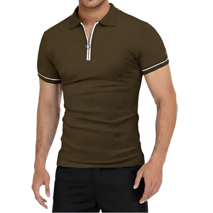 Polo à manches courtes pour homme, couleur unie, avec fermeture éclair, coupe décontractée, tricoté, noir - Product Image 5