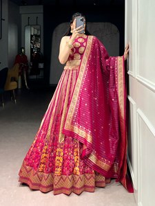 Designer Ethnic Wear Kanchipuram Silk Lehenga Choli With Zari Weaving & Embroidered Dupatta for Weddings Festivals Parties - Product Image 2