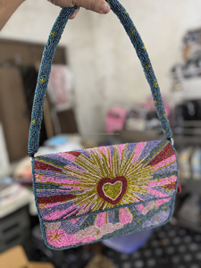Sacs à main en coton durable de style bohème pour femmes indiennes, conçus par des designers, avec des perles du zodiaque, sacs de soirée, sacs de shopping - Product Image 2