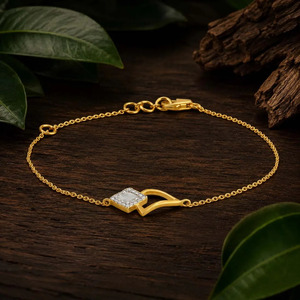 Interlocking <b>Square</b> Diamond Bracelet with Yellow Gold Open <b>Frame</b> and <b>White</b> Stone Center Accent - Product Image 4