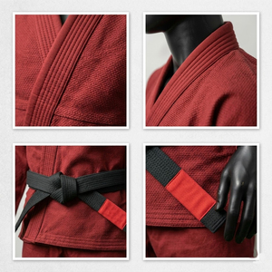 <b>Red</b> Kids BJJ Kimono Uniform with Black <b>Belt</b> Regular Fit Cotton Martial Arts Wear for Children - Product Image 4