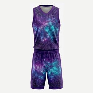 Ensemble de maillot de basket sans manches pour homme de qualité supérieure, imprimé galaxie violet, uniforme de sport à séchage rapide, kit d'entraînement toutes saisons - Product Image 1