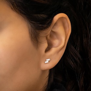 Minimalist 14K Gold Baguette Diamond Stud <b>Earrings</b>, Lab Created Diamond <b>Earrings</b> for Women, Everyday Fine Jewelry Style - Product Image 6