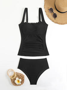 Women <b>Bikini</b> Swimsuit Pure Color Slimming Backless Strap Swimwear Two Piece Separate Design Fashionable Pool Wear - Product Image 2
