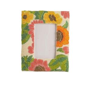 Cadre photo rectangulaire en perles de verre faites à la main, support d'image de table, motif feuille d'or, broderie perlée, cadre portrait pour la maison - Product Image 2