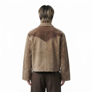 <b>Men</b> Vintage Brown <b>Suede</b> Western Cowboy <b>Jacket</b> Braided Yoke Lapel Collar Zip Up Retro Trucker Ranchwear Darkry Apparel - Product Image 2